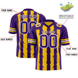 Custom Gold Purple Personalized Razr Stripe Graffiti Pattern Authentic Football Jersey