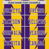 Custom Gold Purple Personalized Razr Stripe Graffiti Pattern Authentic Football Jersey