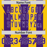 Custom Gold Purple Personalized Razr Stripe Graffiti Pattern Authentic Football Jersey