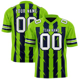 Custom Navy Neon Green Personalized Razr Stripe Graffiti Pattern Authentic Football Jersey