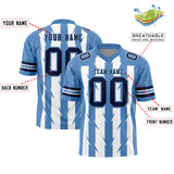 Custom White Light Blue Personalized Razr Stripe Graffiti Pattern Authentic Football Jersey