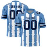 Custom White Light Blue Personalized Razr Stripe Graffiti Pattern Authentic Football Jersey