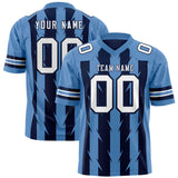 Custom Navy Light Blue Personalized Razr Stripe Graffiti Pattern Authentic Football Jersey