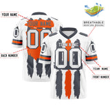 Custom White Dark Gray and Orange Graffiti Pattern Practice Football Jerseys