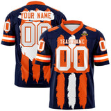 Custom Navy Orange and White Graffiti Pattern Practice Football Jerseys