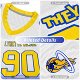 Custom Purple Gold and White Graffiti Pattern Practice Football Jerseys