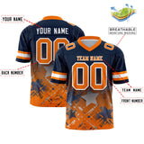 Custom Navy Orange Personalized Star Gradient Authentic Football Jersey