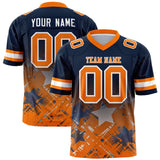 Custom Navy Orange Personalized Star Gradient Authentic Football Jersey