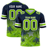 Custom Navy Neon Green Personalized Star Gradient Authentic Football Jersey