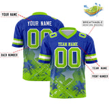Custom Royal Neon Green Personalized Star Gradient Authentic Football Jersey