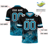 Custom Black Aqua Personalized Star Gradient Authentic Football Jersey