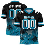 Custom Black Aqua Personalized Star Gradient Authentic Football Jersey