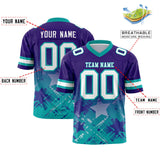 Custom Purple Aqua Personalized Star Gradient Authentic Football Jersey