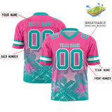 Custom Pink Aqua Personalized Star Gradient Authentic Football Jersey