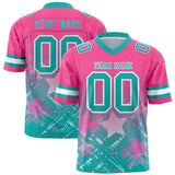 Custom Pink Aqua Personalized Star Gradient Authentic Football Jersey