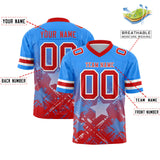 Custom Light Blue Red Personalized Star Gradient Authentic Football Jersey