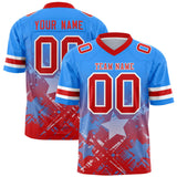 Custom Light Blue Red Personalized Star Gradient Authentic Football Jersey
