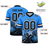 Custom Light Blue Black Personalized Star Gradient Authentic Football Jersey