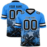 Custom Light Blue Black Personalized Star Gradient Authentic Football Jersey