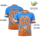 Custom Light Blue Orange Personalized Star Gradient Authentic Football Jersey