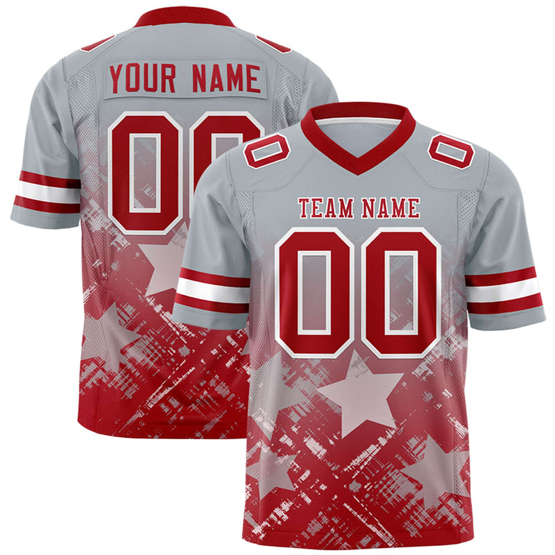 Custom Grey Red Personalized Star Gradient Authentic Football Jersey