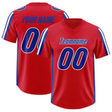 Custom Red Royal and White Side Stripe Pattern Authentic Football Jersey