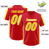 Custom Red Gold and White Side Stripe Pattern Authentic Football Jersey