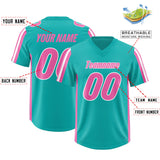 Custom Aqua Pink and White Side Stripe Pattern Authentic Football Jersey