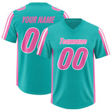 Custom Aqua Pink and White Side Stripe Pattern Authentic Football Jersey