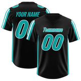 Custom Black Aqua and White Side Stripe Pattern Authentic Football Jersey
