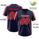 Custom Navy Red and White Side Stripe Pattern Authentic Football Jersey