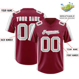 Custom Cardinal Gray and White Side Stripe Pattern Authentic Football Jersey
