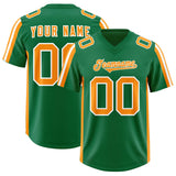 Custom Kelly Green Gold Orange and White Side Stripe Pattern Authentic Football Jersey