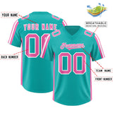 Custom Aqua Pink and White Side Stripe Pattern Authentic Football Jersey