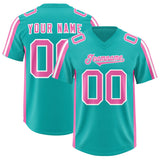 Custom Aqua Pink and White Side Stripe Pattern Authentic Football Jersey