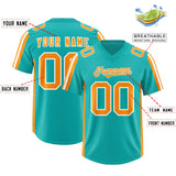 Custom Aqua Orange and White Side Stripe Pattern Authentic Football Jersey