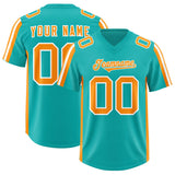 Custom Aqua Orange and White Side Stripe Pattern Authentic Football Jersey