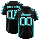Custom Black Aqua and White Side Stripe Pattern Authentic Football Jersey