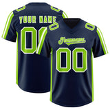 Custom Navy Neon Green and White Side Stripe Pattern Authentic Football Jersey