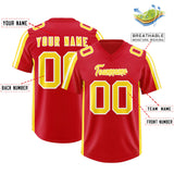 Custom Red Gold and White Side Stripe Pattern Authentic Football Jersey