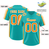 Custom Aqua Orange and White Side Stripe Pattern Authentic Football Jersey