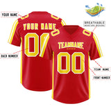 Custom Red Gold and White Side Stripe Pattern Authentic Football Jersey