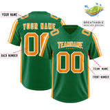 Custom Kelly Green Gold Orange and White Side Stripe Pattern Authentic Football Jersey