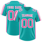 Custom Aqua Pink and White Side Stripe Pattern Authentic Football Jersey
