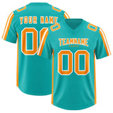 Custom Aqua Orange and White Side Stripe Pattern Authentic Football Jersey