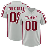 Custom Gray Crimson and White Side Stripe Pattern Authentic Football Jersey