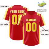 Custom Red Gold and White Side Stripe Pattern Authentic Football Jersey