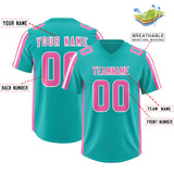 Custom Aqua Pink and White Side Stripe Pattern Authentic Football Jersey