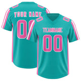 Custom Aqua Pink and White Side Stripe Pattern Authentic Football Jersey