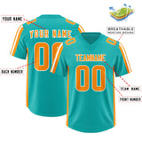 Custom Aqua Orange and White Side Stripe Pattern Authentic Football Jersey